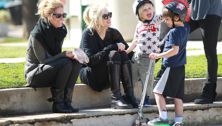Gwen Stefani in the park with her crazy-stylish boys