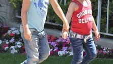 Stylish Kingston and Zuma Rossdale hold hands