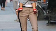 Miranda Kerr picks up Flynn Bloom after a photo shoot