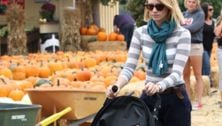 January Jones and Xander at the pumpkin patch