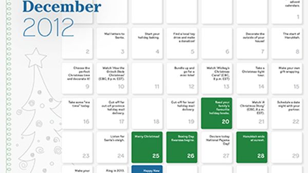 Printable holiday calendar - Today's Parent