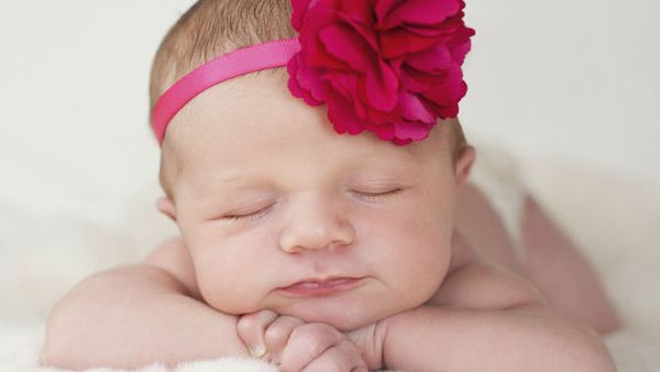 spring baby with flower headband