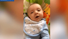 Watch this 7-week-old baby say hello to mom!