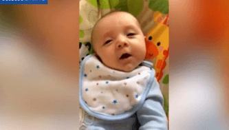 Watch this 7-week-old baby say hello to mom!
