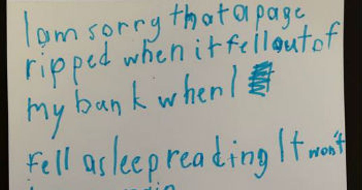 Adorable Boy leaves apology note in library book to avoid fines