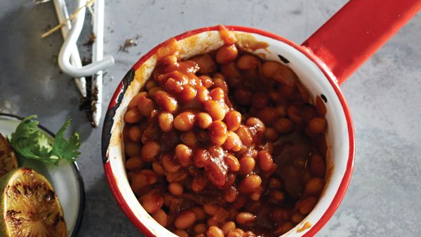 pot of homemade baked beans
