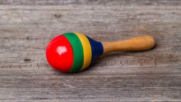 a colourful wooden baby rattle