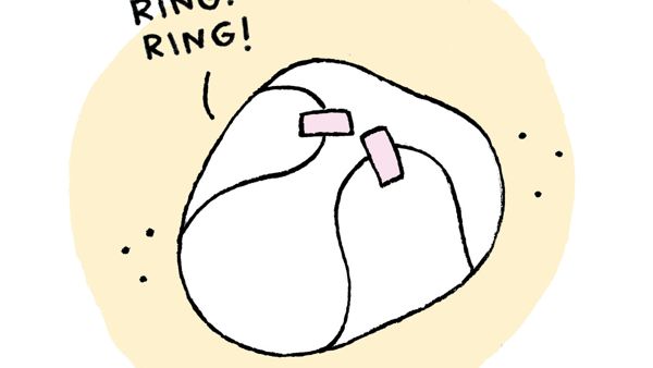 illustration of diaper that says 'ring ring'