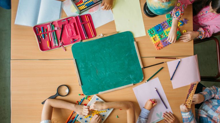 A table full of school supplies