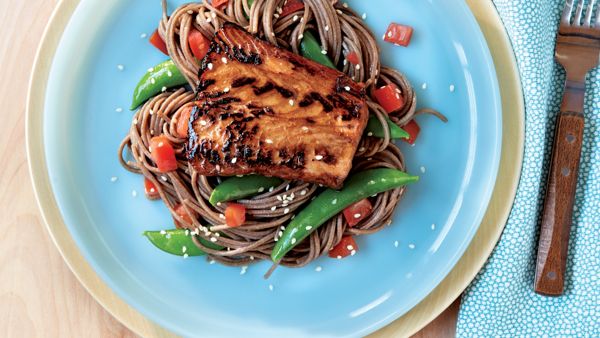 Jasmine Tea Marinated Salmon with Soba Noodles