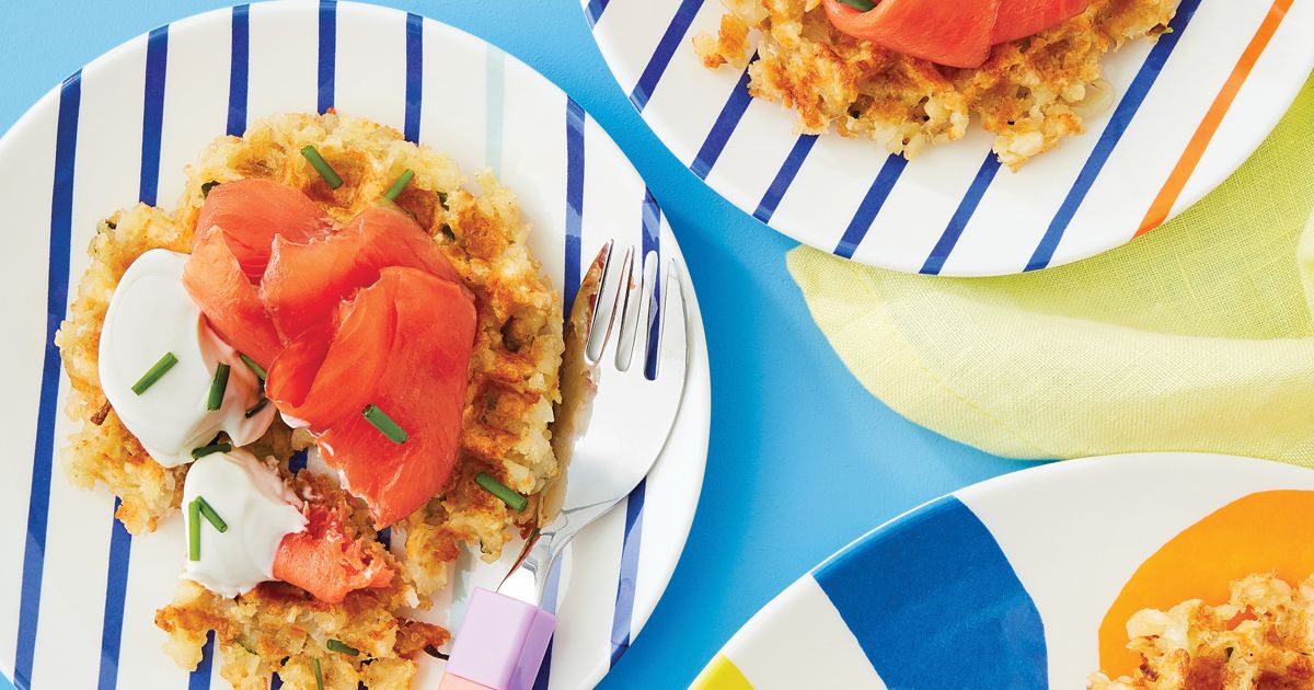 Hash-brown waffles with smoked salmon and sour cream recipe - Today's Parent