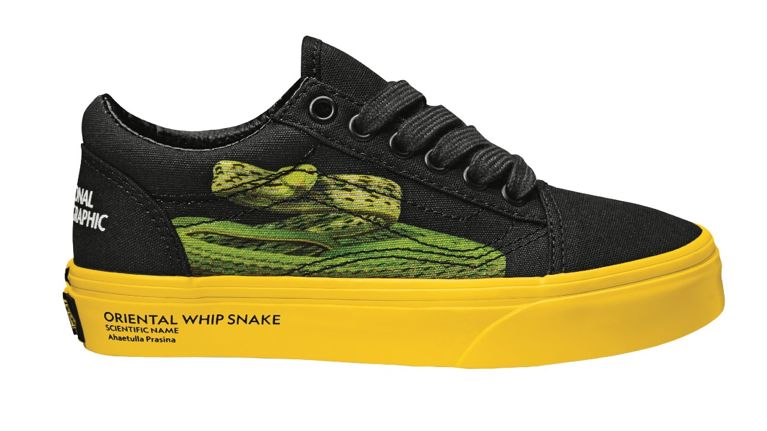 shoe with snake photograph and National Geographic photographer credit on the sole