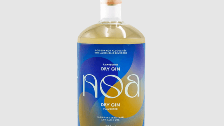A bottle of NOA dry gin. 