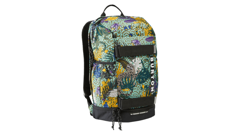 Green, purple, red, yellow and blue aquatic-print backpack from Burton