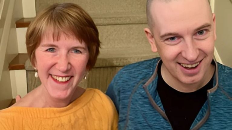 Jan Stewart and her son Andrew Stewart smiling