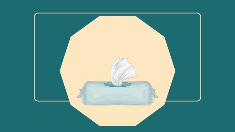 An illustration of a soft-pack dispenser of fragrance-free baby wipes. Essential for diaper changes and cleaning messy hands or faces on the go.