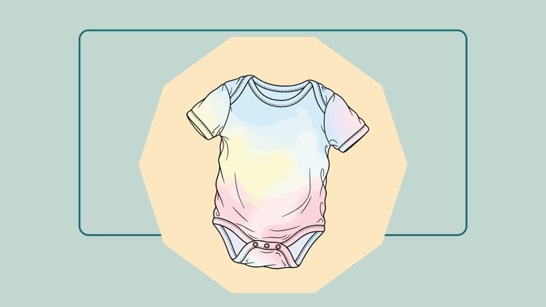 A soft cotton infant bodysuit featuring a colorful tie-dye or watercolor effect and snap closures at the bottom for easy diaper access.