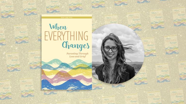A graphic with a book cover ("When Everything Changes") and a woman's black-and-white photo next to it