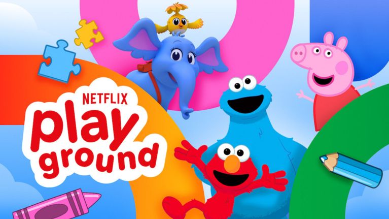 Netflix Playground logo featuring Elmo, Cookie Monster, Peppa Pig, and characters from Word Party on a colorful background.