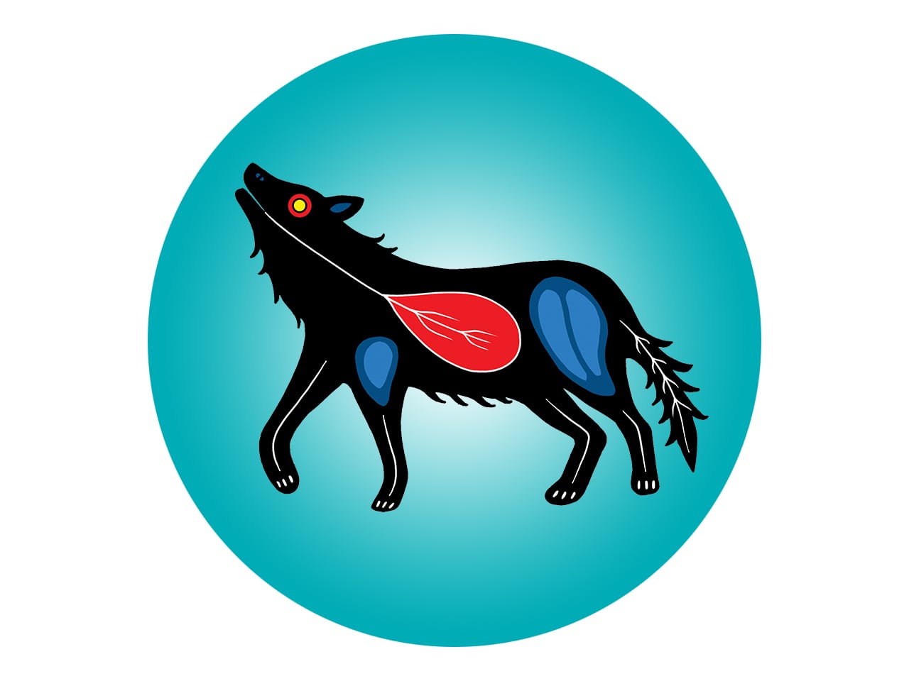 Illustration of a wolf in an Indigenous art style