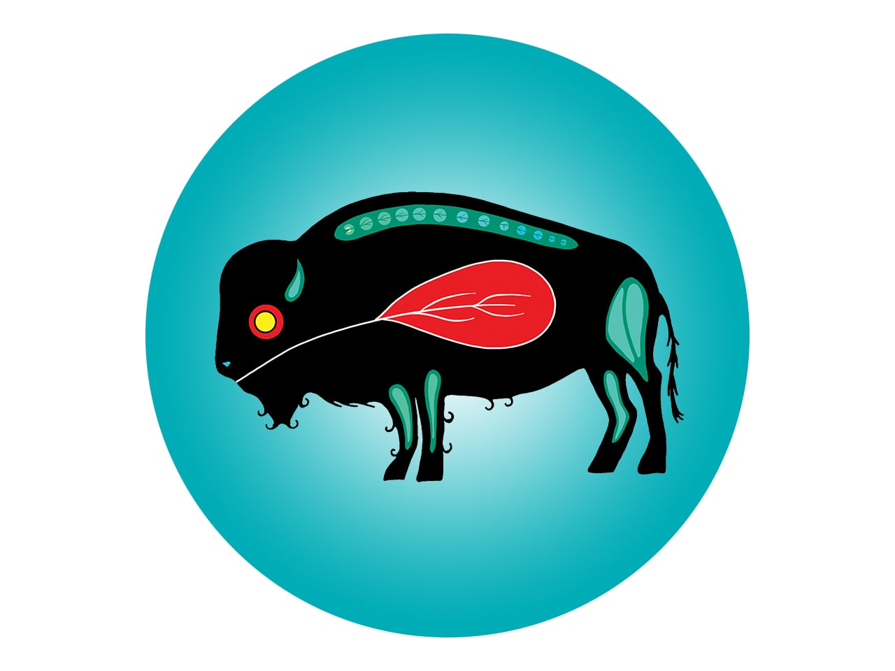 Illustration of a buffalo in an Indigenous art style