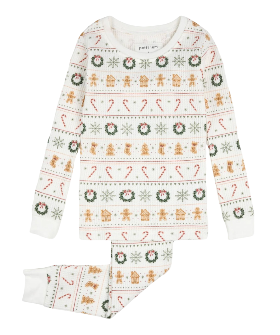 Petit Lem Holiday Treats Fair Isle Print on Thermal PJ Set