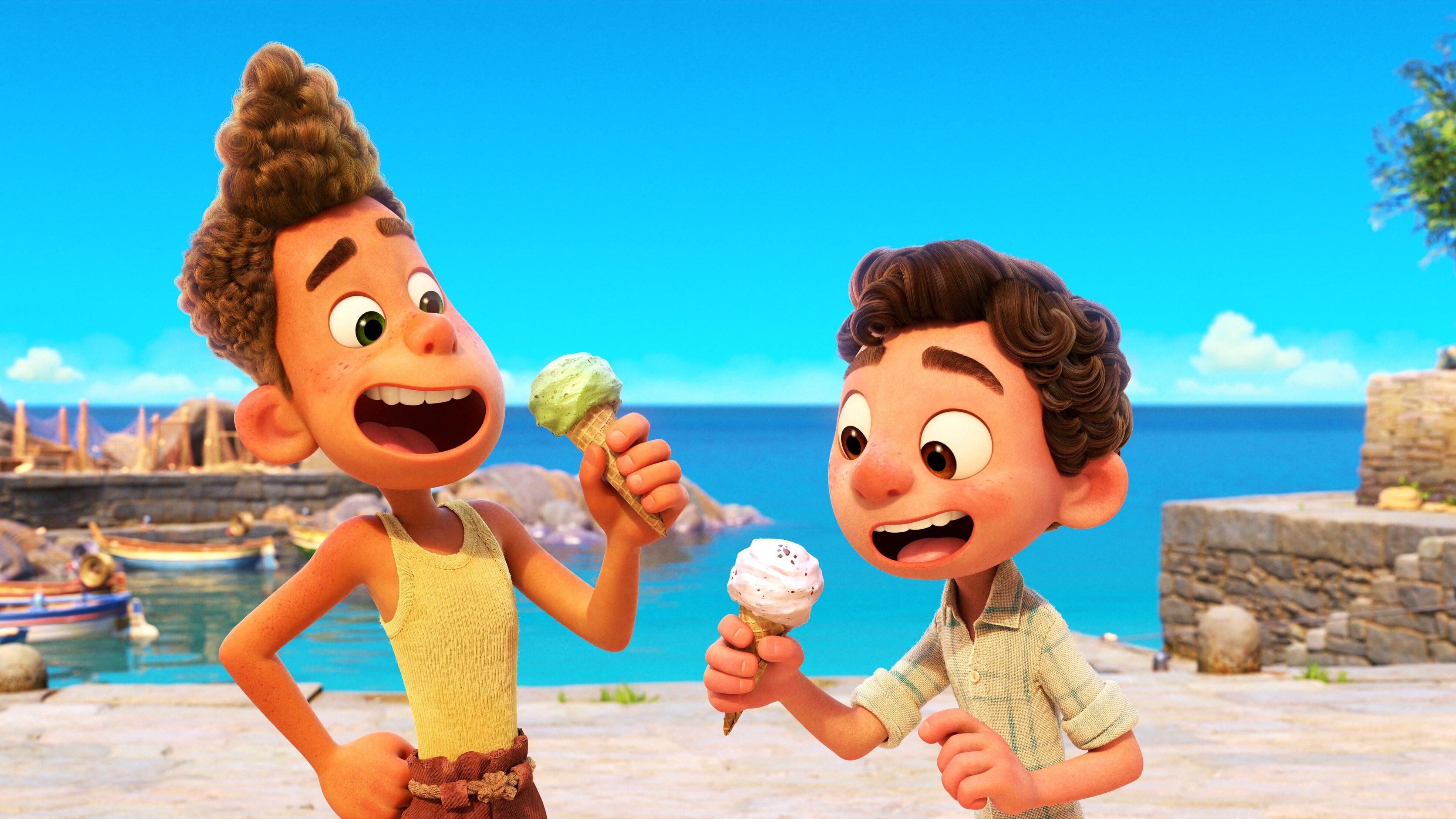 Luca and Francesco eat ice cream cones.