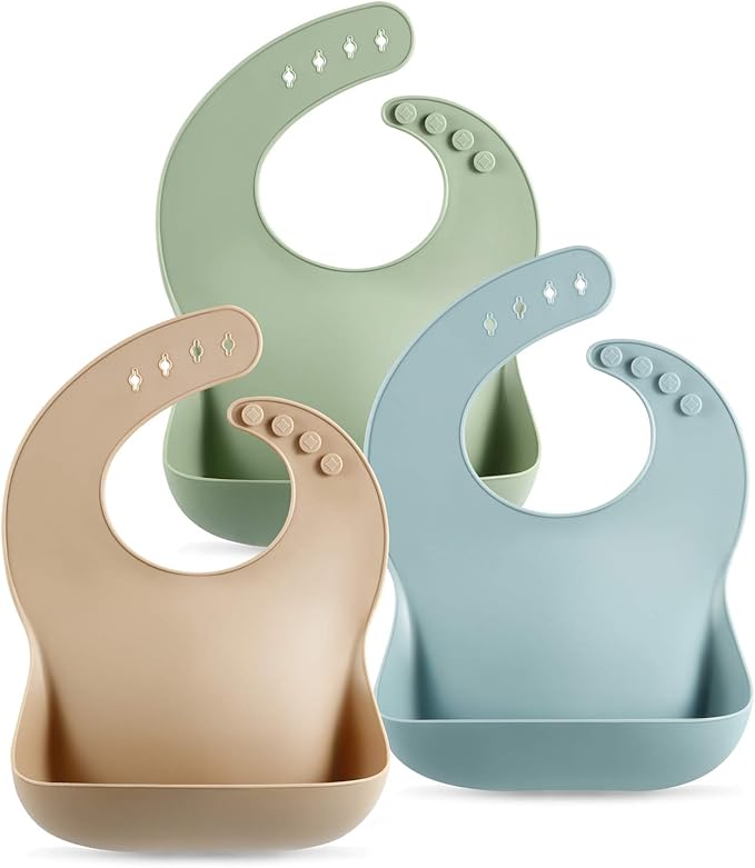 PandaEar Set of 3 Silicone Baby Bibs for Babies & Toddlers