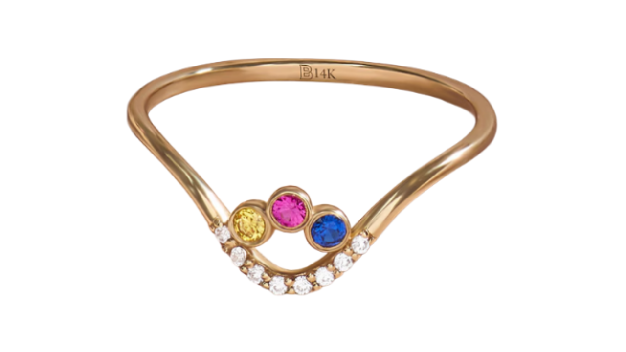 BRENNMORE 14K Gold Curved Personalized Birthstone Ring