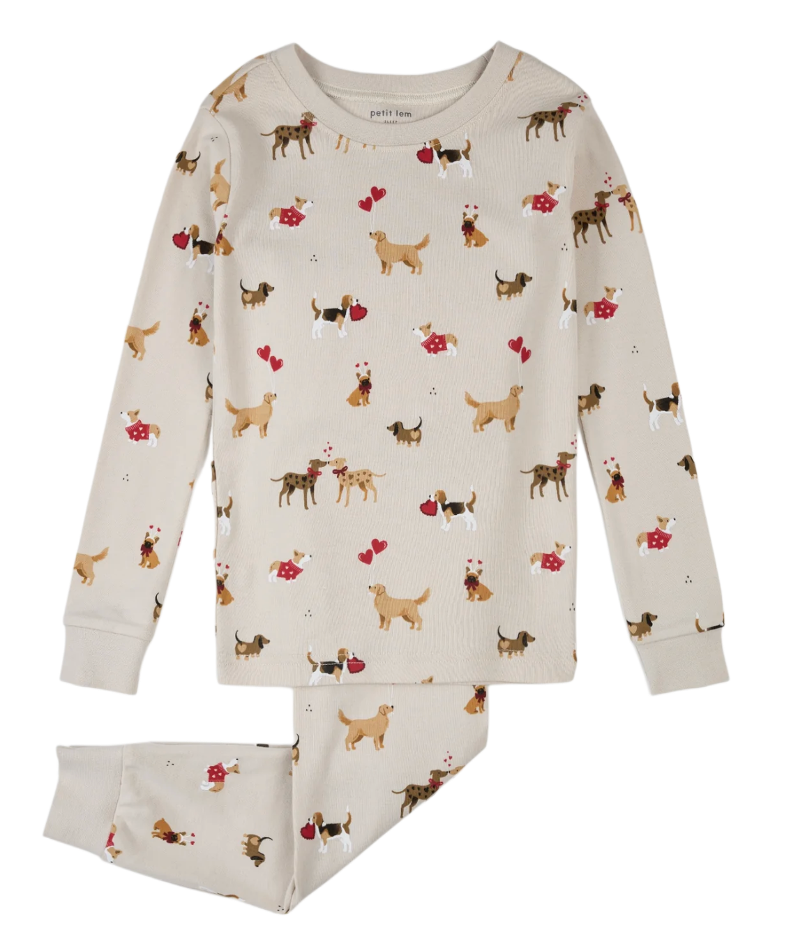 Petit Lem Puppy Love Print on Beige PJ Set