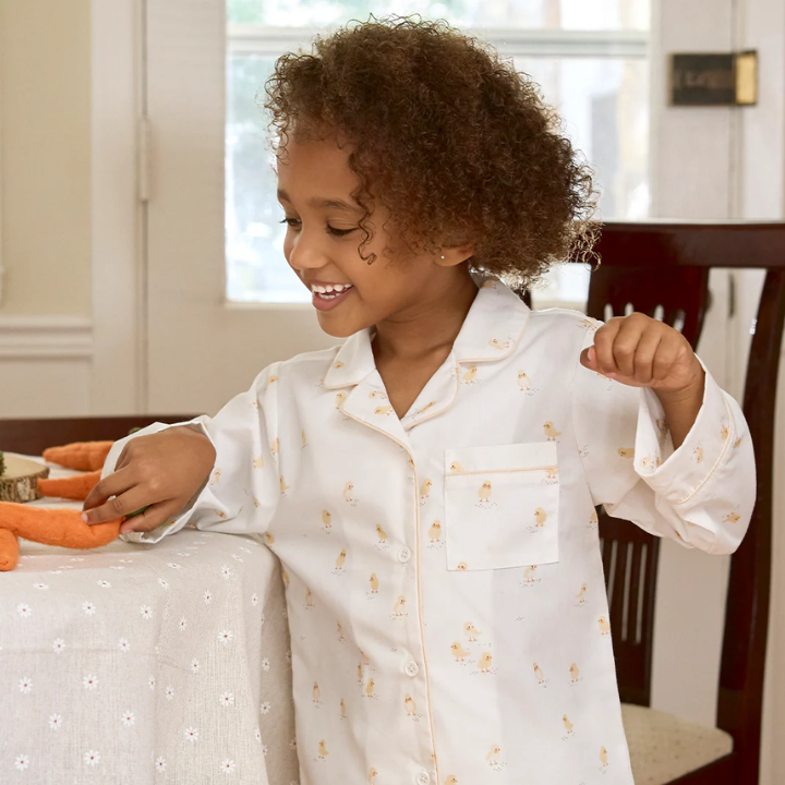 Petit Lem Chicks on Off-White Poplin PJ Set