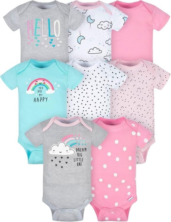 Gerber Baby Girl Short Sleeves Onesies Bodysuit, 8-Pack