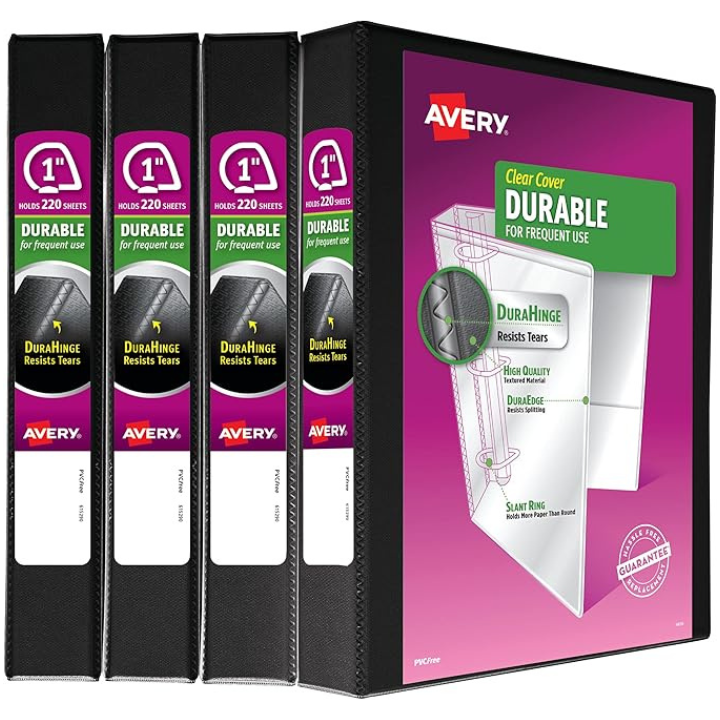 Avery Durable View 3 Ring Binder 1-Inch 4-Pack