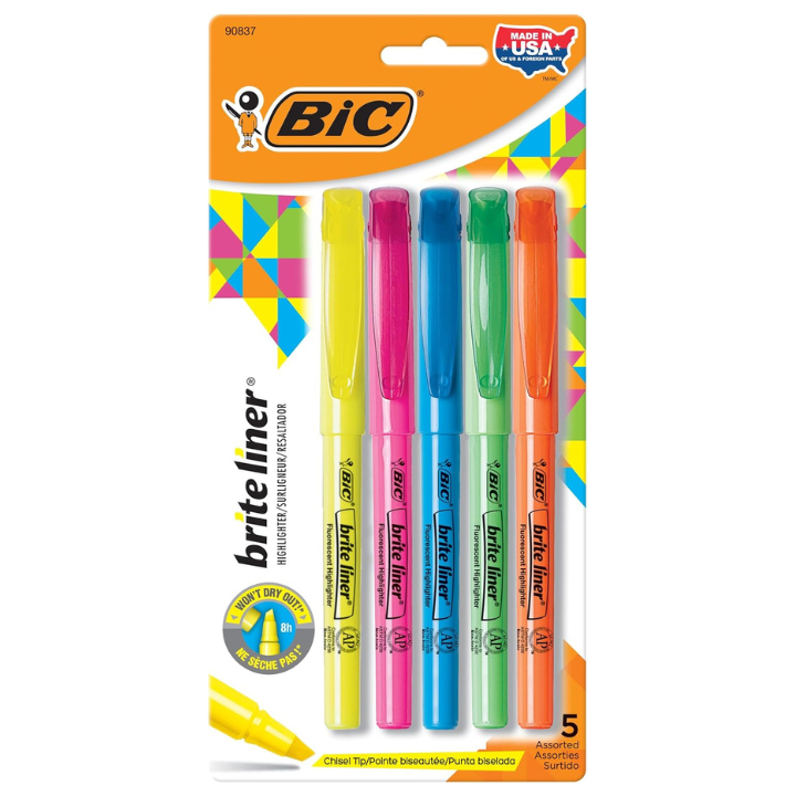 BIC Brite Liner Grip Highlighter Chisel Tip 5-Pack