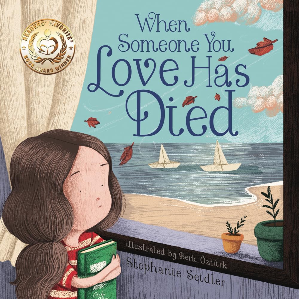 A book cover ("When Someone You Love Has Died")