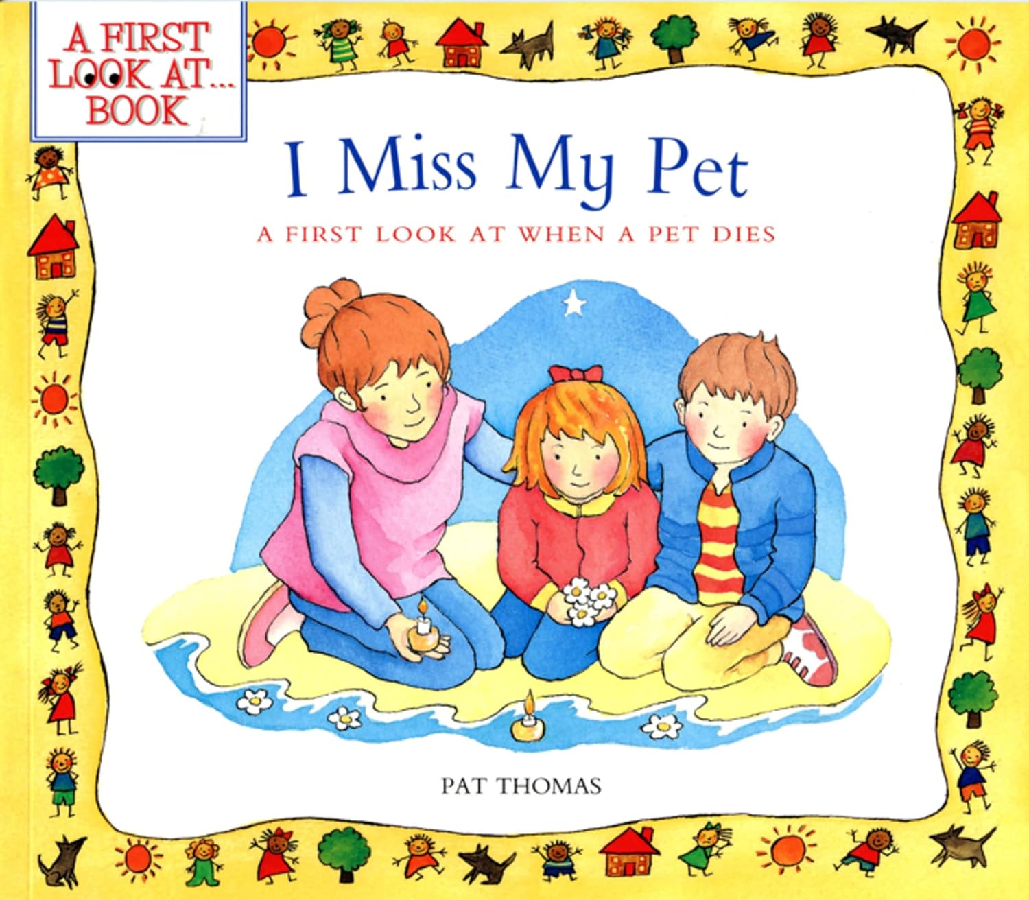 A children's book cover ("I Miss My Pet")