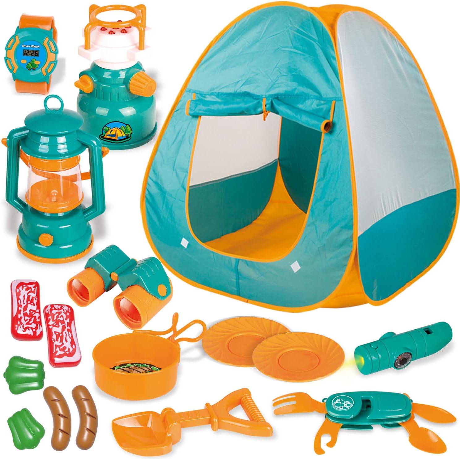 FUN LITTLE TOYS Pop-Up Play Tent with Camping Gear and Tools Set