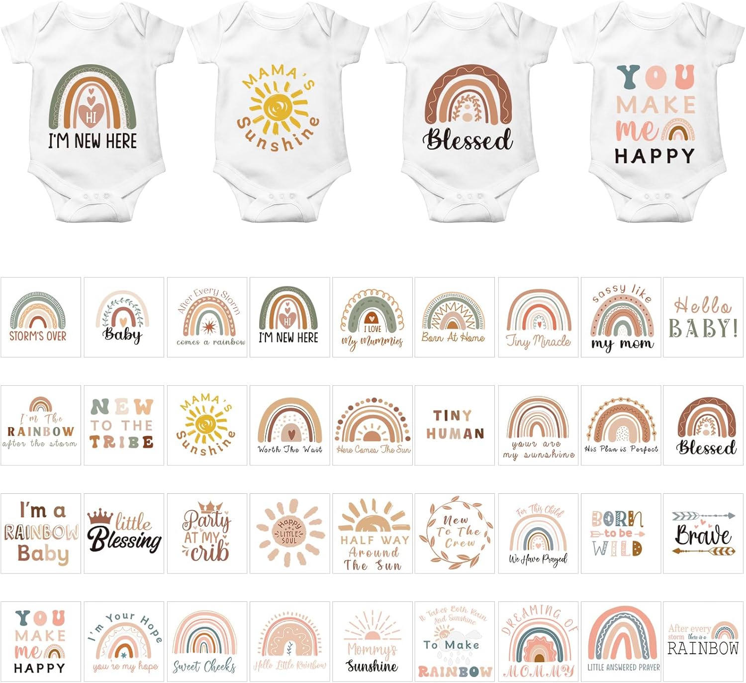 Teling 36 Pcs Iron-on Decals Baby Shower Games Iron-on Transfers